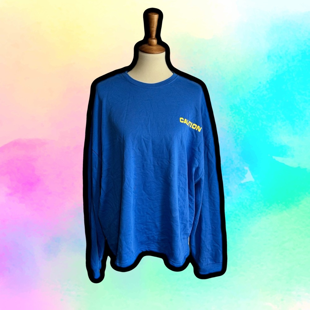 π Cool Oversized Blue Caution Sweatshirt - Picture 1 of 4